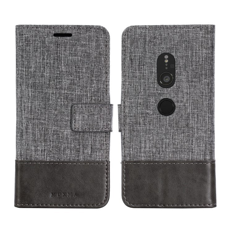MUXMA PU Leather Canvas Splicing Wallet Stand Cover for Sony Xperia XZ2 - Grey