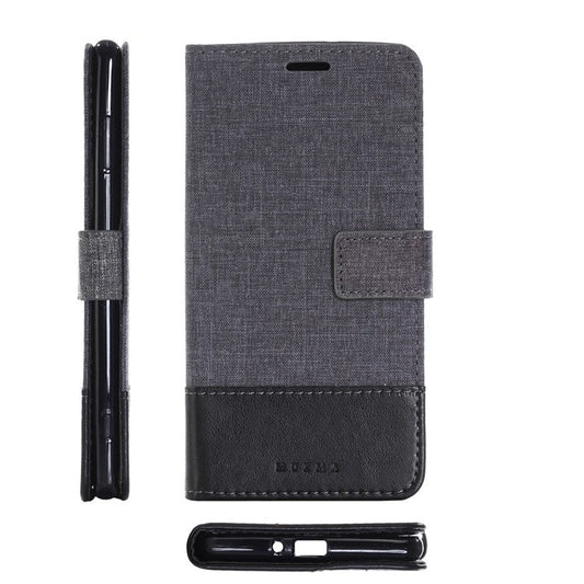 MUXMA PU Leather Canvas Splicing Wallet Stand Case for Sony Xperia XZ2 Premium - Black