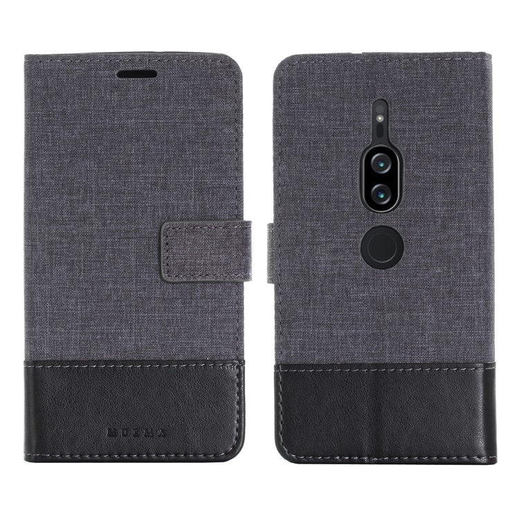 MUXMA PU Leather Canvas Splicing Wallet Stand Case for Sony Xperia XZ2 Premium - Black