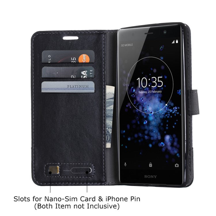 MUXMA PU Leather Canvas Splicing Wallet Stand Case for Sony Xperia XZ2 Premium - Black