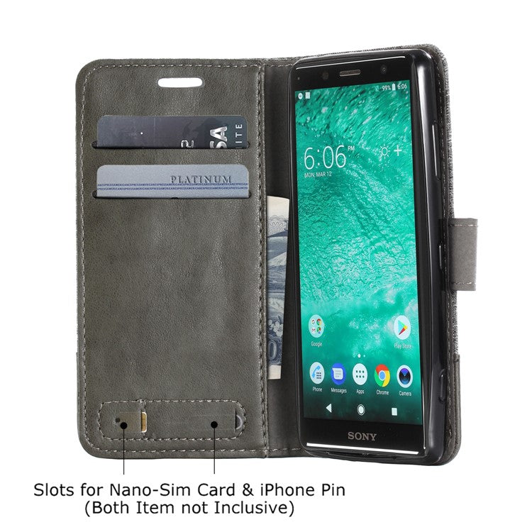 MUXMA for Sony Xperia XZ2 Compact Splicing PU Leather Canvas Wallet Stand Case - Grey