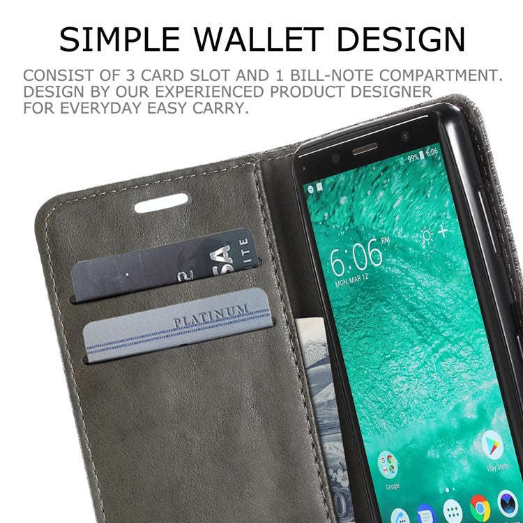 MUXMA for Sony Xperia XZ2 Compact Splicing PU Leather Canvas Wallet Stand Case - Grey
