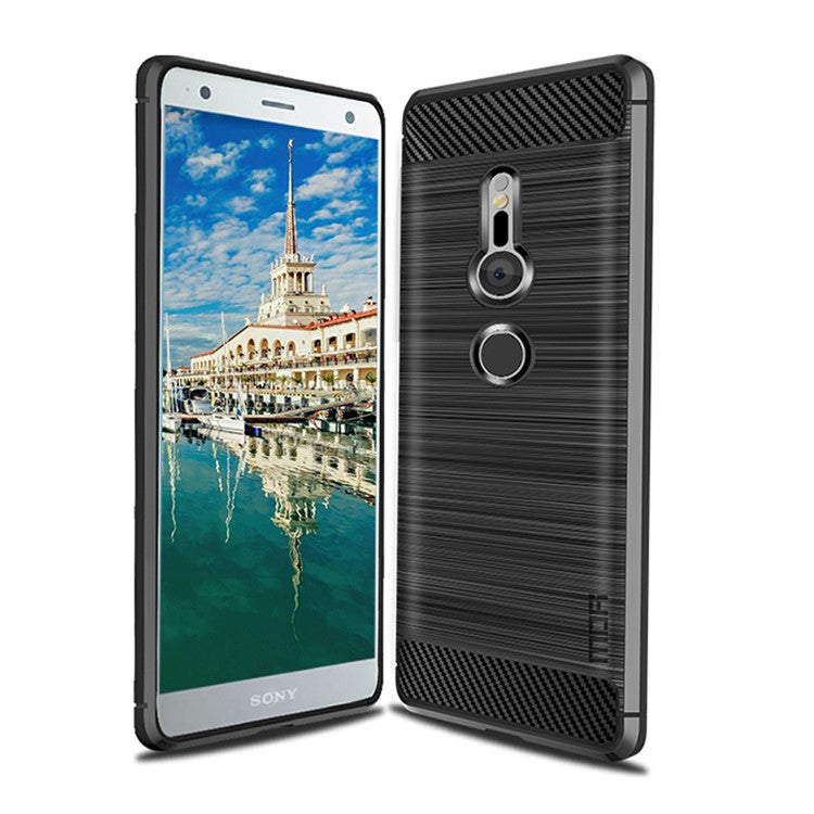 MOFI Carbon Fiber Texture Brushed TPU Protection Mobile Phone Case for Sony Xperia XZ2 - Black