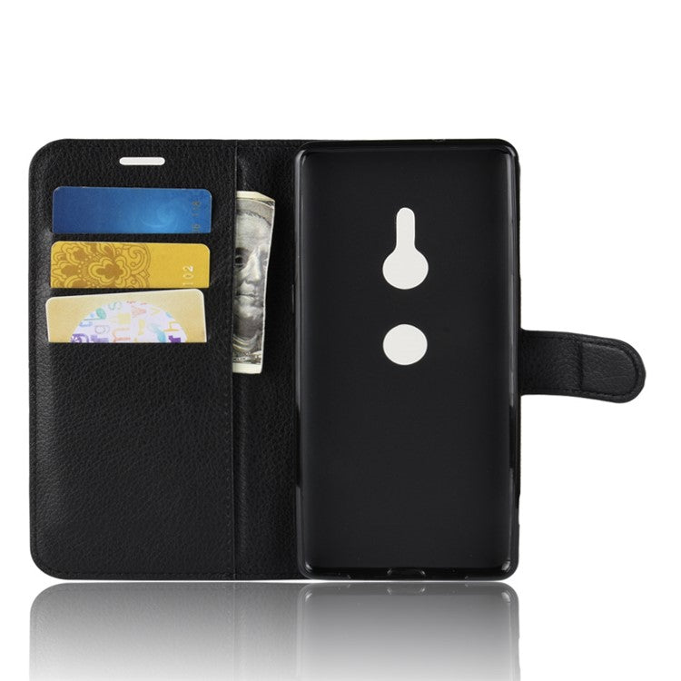 For Sony Xperia XZ3 Litchi Texture Wallet Stand Leather Case Shell - Black
