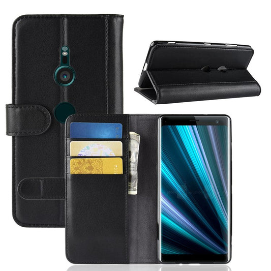 Split Leather Stand Mobile Phone Cover with Card Holders for Sony Xperia XZ3 - Black
