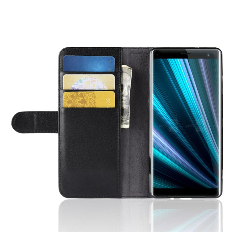 Split Leather Stand Mobile Phone Cover with Card Holders for Sony Xperia XZ3 - Black