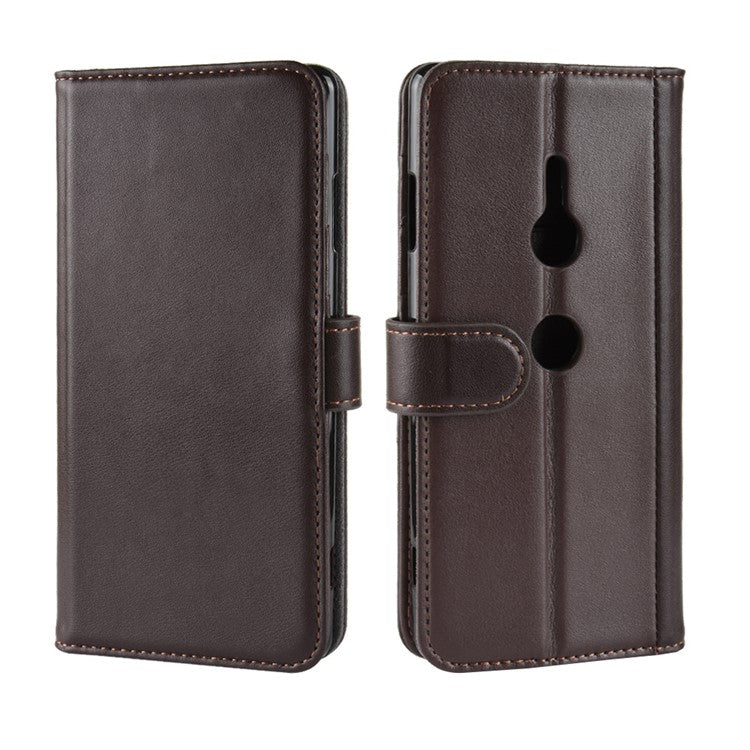 Split Leather Stand Mobile Phone Cover with Card Holders for Sony Xperia XZ3 - Brown
