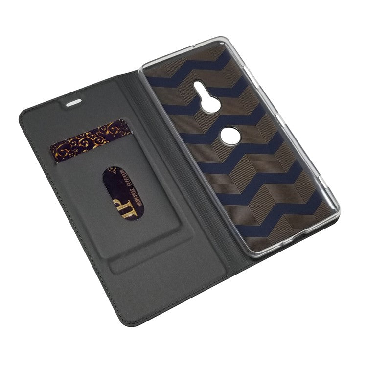 Auto-absorbed Stand Leather Case with Card Slot for Sony Xperia XZ3 - Black