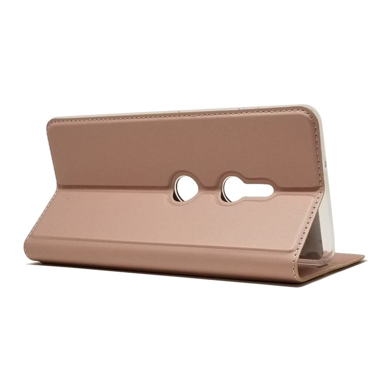 Auto-absorbed Stand Leather Cover with Card Slot for Sony Xperia XZ3 - Rose Gold