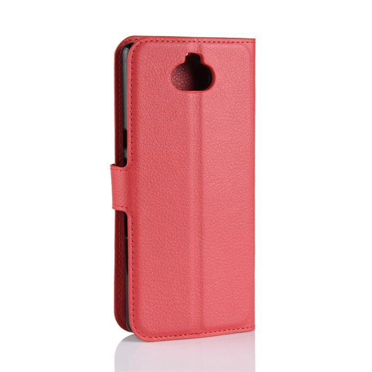 Litchi Skin PU Leather Magnetic Wallet Stand Shell for Sony Xperia 10 - Red