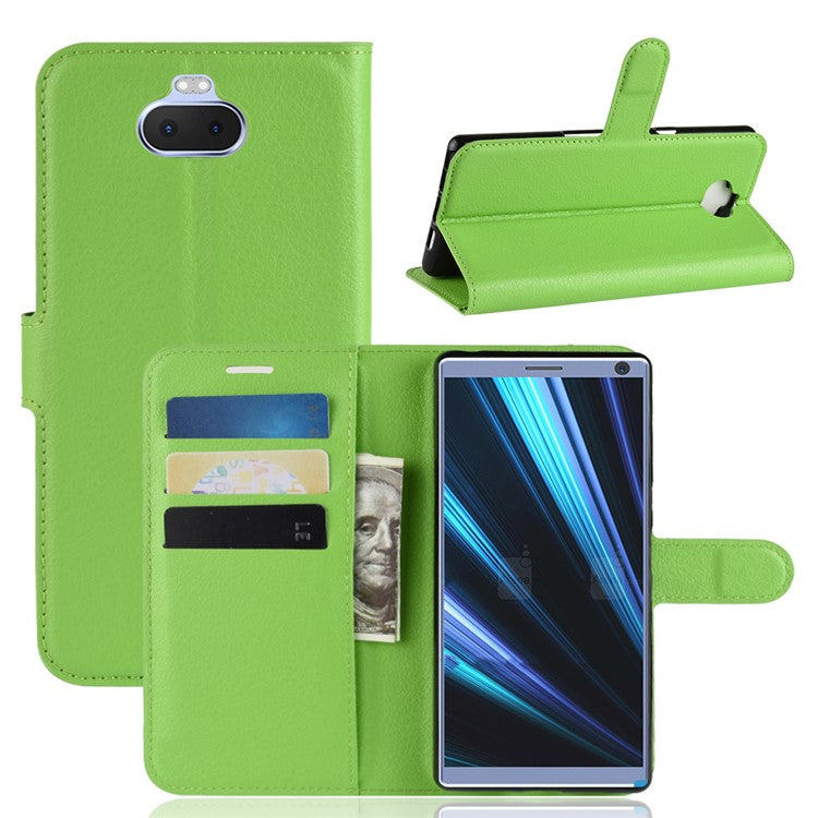 Litchi Skin PU Leather Magnetic Wallet Stand Mobile Phone Case for Sony Xperia 10 - Green