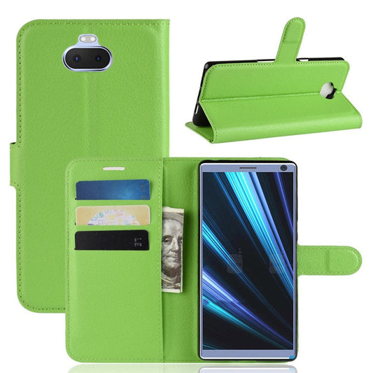 Litchi Skin PU Leather Magnetic Wallet Stand Mobile Phone Case for Sony Xperia 10 - Green