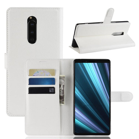 Litchi Skin PU Leather Magnetic Wallet Stand Cover for Sony Xperia 1 - White