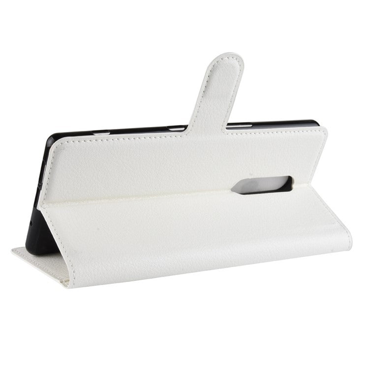 Litchi Skin PU Leather Magnetic Wallet Stand Cover for Sony Xperia 1 - White