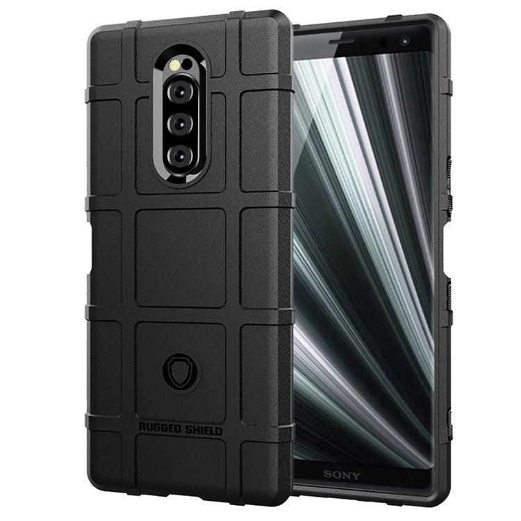 Rugged Square Grid Texture TPU Phone Case for Sony Xperia 1 - Black