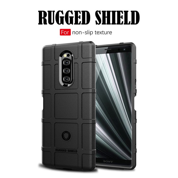 Rugged Square Grid Texture TPU Phone Case for Sony Xperia 1 - Black