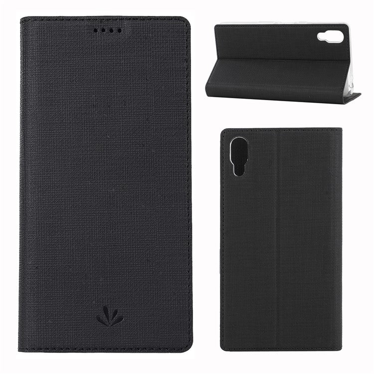 VILI DMX Cross Texture Card Holder Leather Stand Cover for Sony Xperia L3 - Black