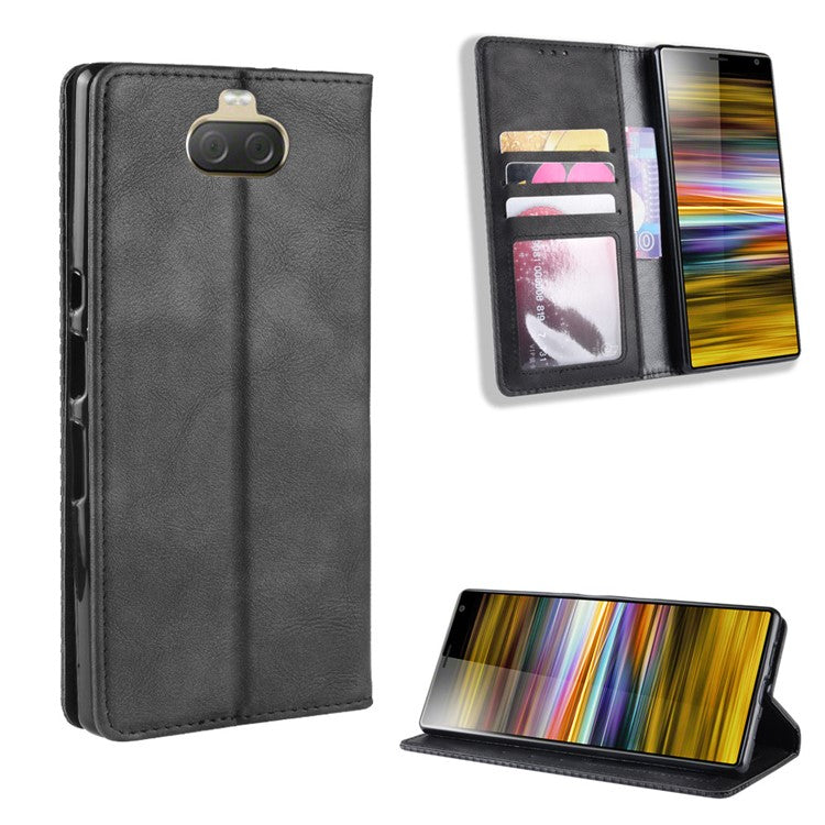 Vintage Style PU Leather Wallet Mobile Phone Cover for Sony Xperia 10 Plus - Black