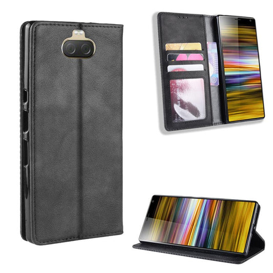 Vintage Style PU Leather Wallet Mobile Phone Cover for Sony Xperia 10 Plus - Black