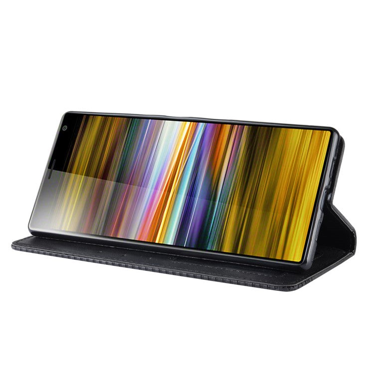 Vintage Style PU Leather Wallet Mobile Phone Cover for Sony Xperia 10 Plus - Black