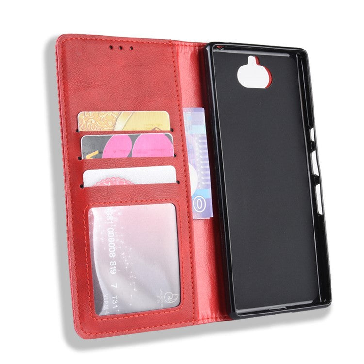 Vintage Style Leather Wallet Case for Sony Xperia 10 - Red