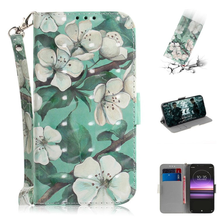 Light Spot Decor Pattern Printing PU Leather Stand Wallet Cover for Sony Xperia 1 - Pretty Flowers