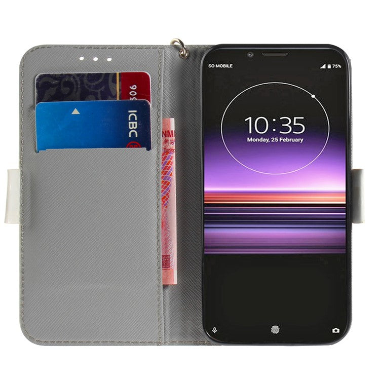 Light Spot Decor Pattern Printing PU Leather Stand Wallet Cover for Sony Xperia 1 - Pretty Flowers