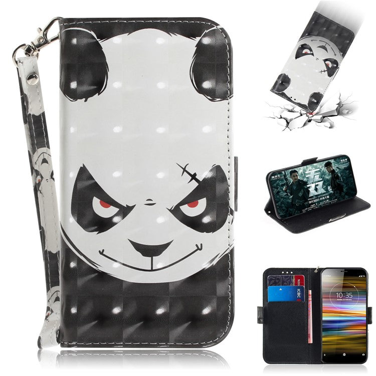 Pattern Printing / Light Spot Decor / Leather Wallet Case for Sony Xperia L3 - Angry Panda