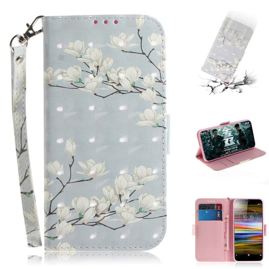 Pattern Printing / Light Spot Decor / Leather Wallet Case for Sony Xperia L3 - White Flower
