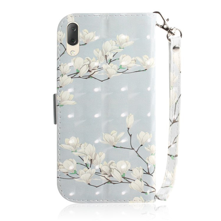 Pattern Printing / Light Spot Decor / Leather Wallet Case for Sony Xperia L3 - White Flower