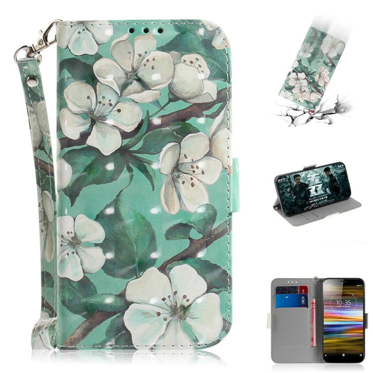 Pattern Printing / Light Spot Decor / Leather Wallet Case for Sony Xperia L3 - Pretty Flowers