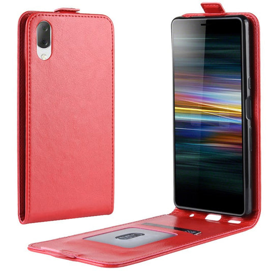 Crazy Horse Vertical Leather Card Holder Case for Sony Xperia L3 - Red