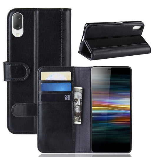 Split Leather Wallet Stand Mobile Phone Cover Shell for Sony Xperia L3 - Black