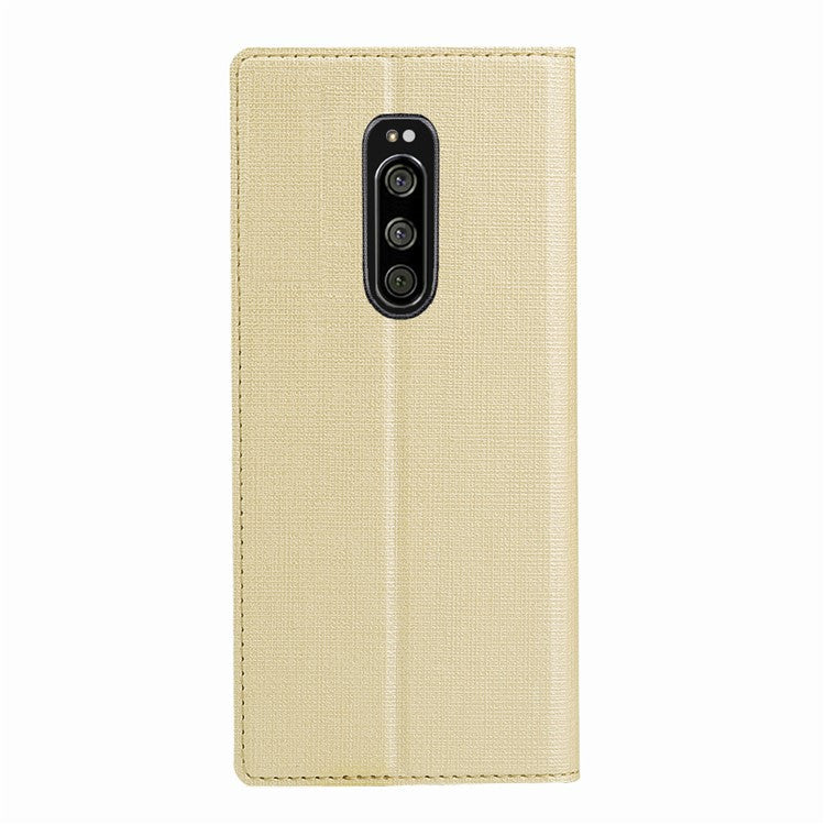 VILI DMX Cross Texture Stand Leather Phone Case for Sony Xperia 1 - Gold