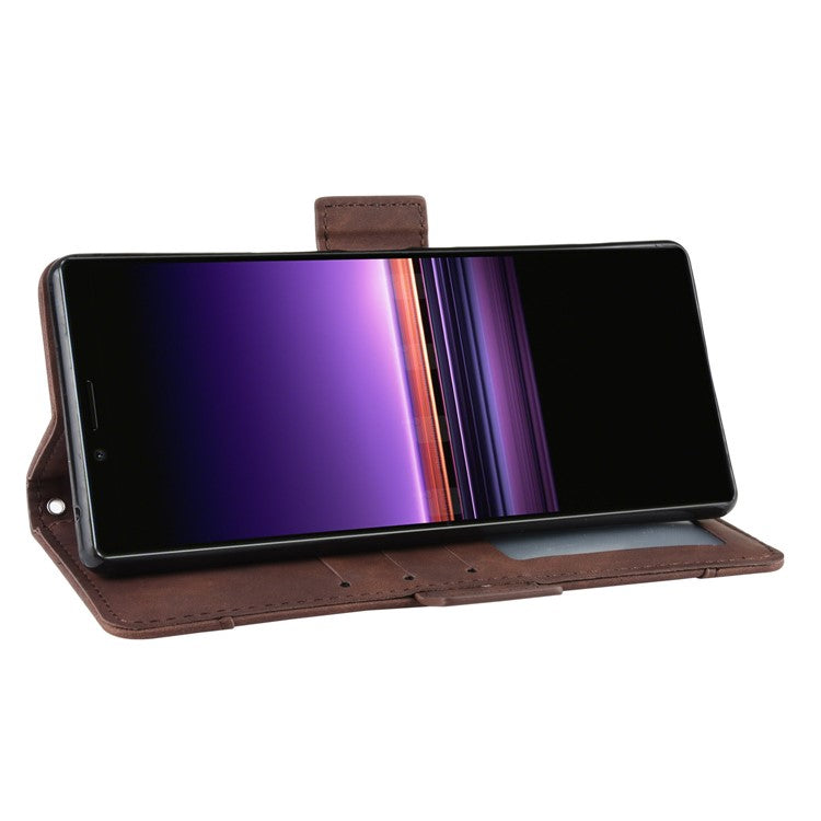 Wallet Stand Leather Protective Phone Case for Sony Xperia 1 - Coffee