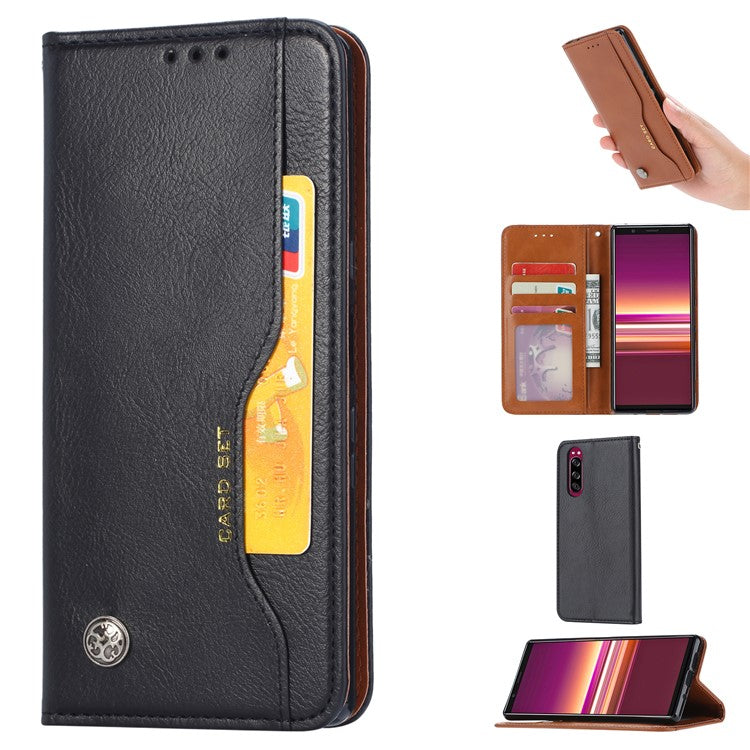PU Leather Auto-absorbed Cell Phone Casing Shell for Sony Xperia 5 - Black