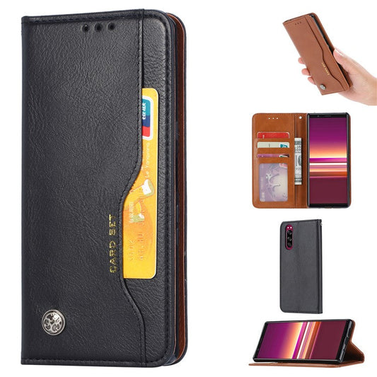 PU Leather Auto-absorbed Cell Phone Casing Shell for Sony Xperia 5 - Black