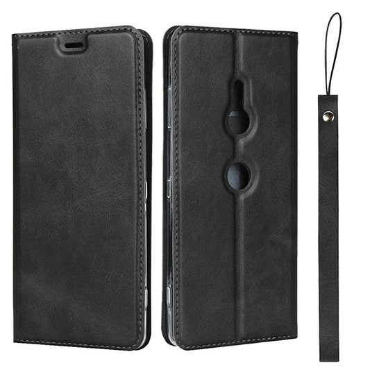 TPU+PU Leather Casing with Lanyard for Sony Xperia XZ3 - Black