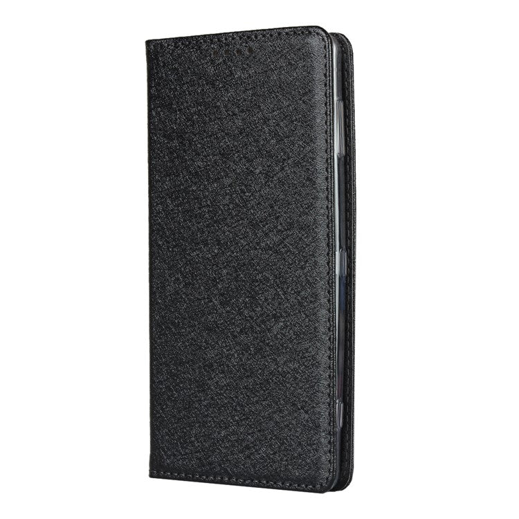 Silk Texture Leather Wallet Stand Phone Case Cover for Sony Xperia XZ2 - Black