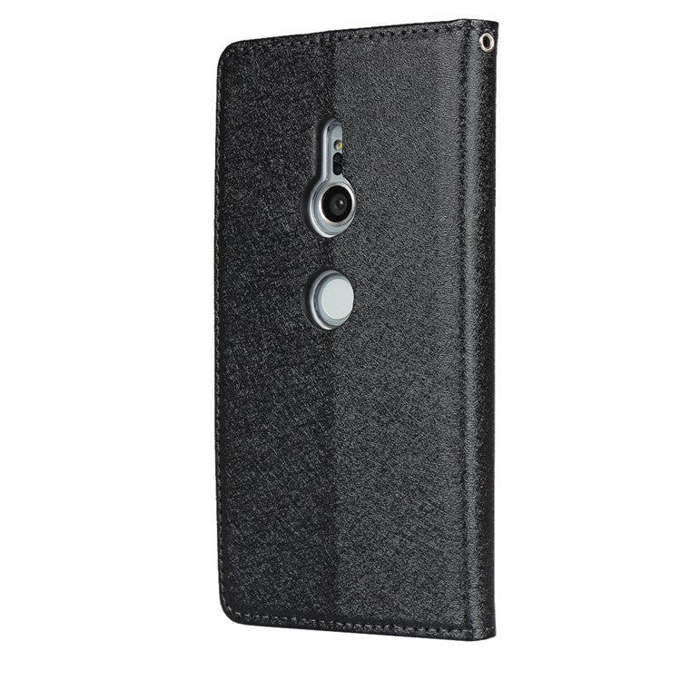 Silk Texture Leather Wallet Stand Phone Case Cover for Sony Xperia XZ2 - Black