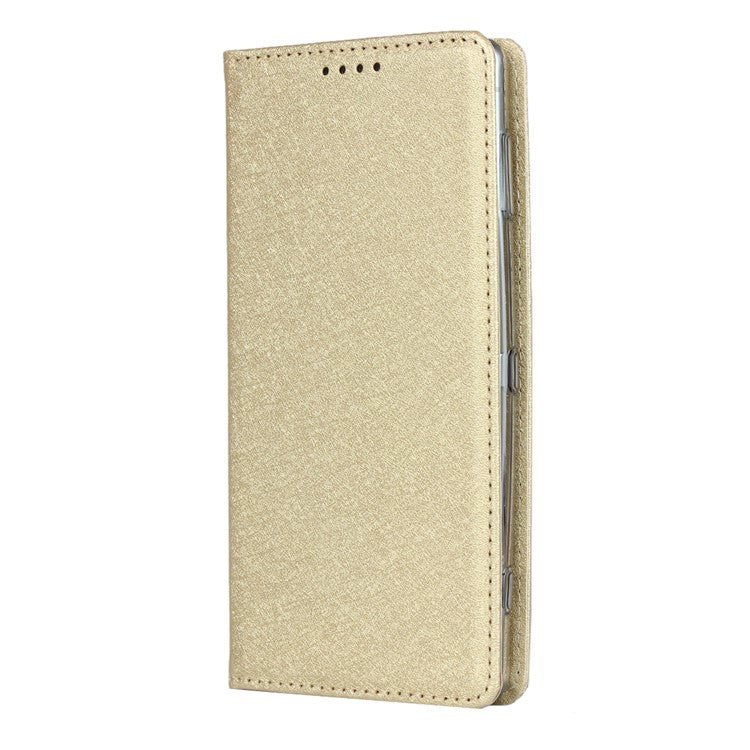 Silk Texture Leather Wallet Stand Phone Case Cover for Sony Xperia XZ2 - Gold