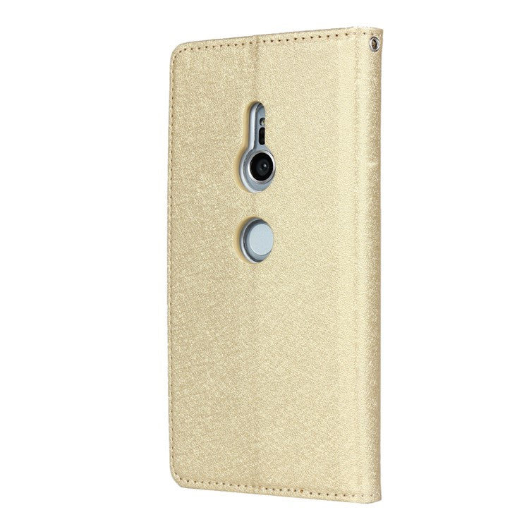 Silk Texture Leather Wallet Stand Phone Case Cover for Sony Xperia XZ2 - Gold