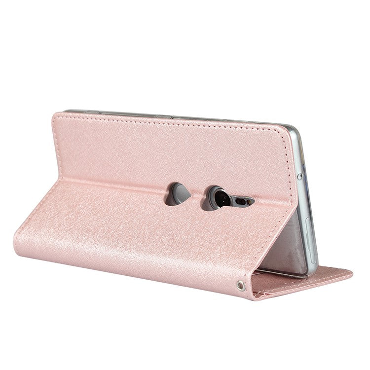Silk Texture Leather Wallet Stand Phone Case Cover for Sony Xperia XZ2 - Rose Gold