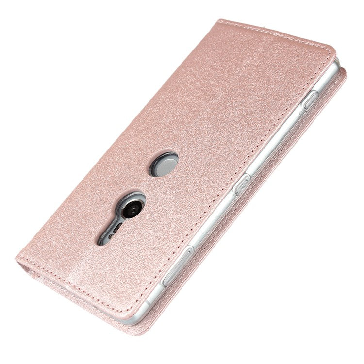 Silk Texture Leather Wallet Stand Phone Case Cover for Sony Xperia XZ2 - Rose Gold