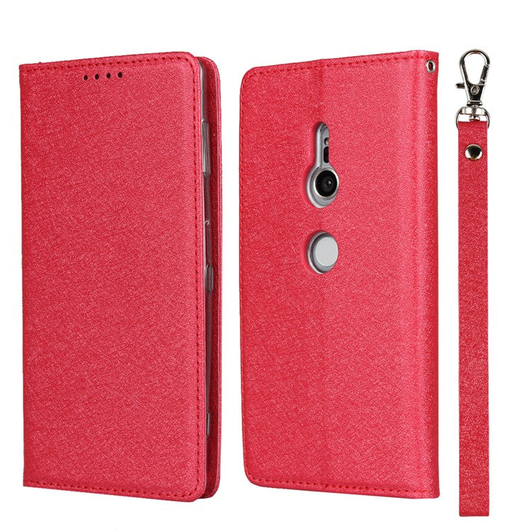 Silk Texture Leather Wallet Stand Phone Case Cover for Sony Xperia XZ2 - Red