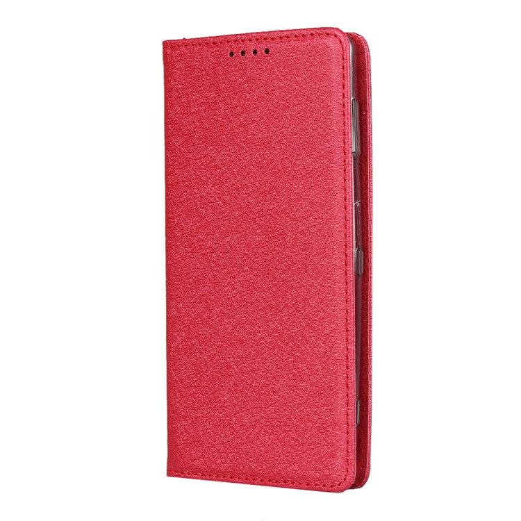 Silk Texture Leather Wallet Stand Phone Case Cover for Sony Xperia XZ2 - Red