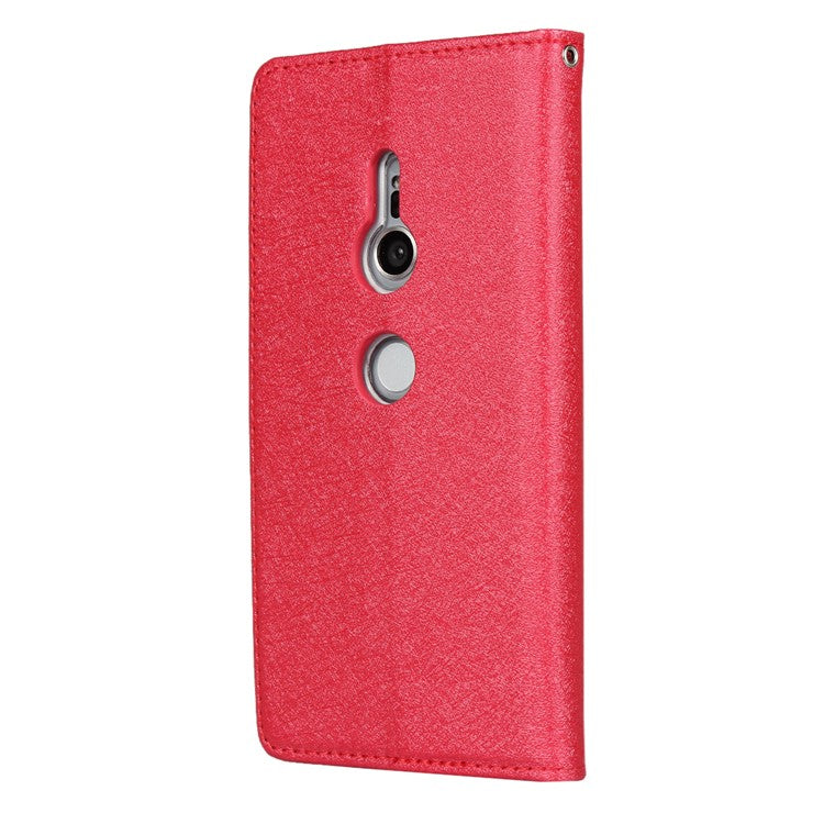 Silk Texture Leather Wallet Stand Phone Case Cover for Sony Xperia XZ2 - Red