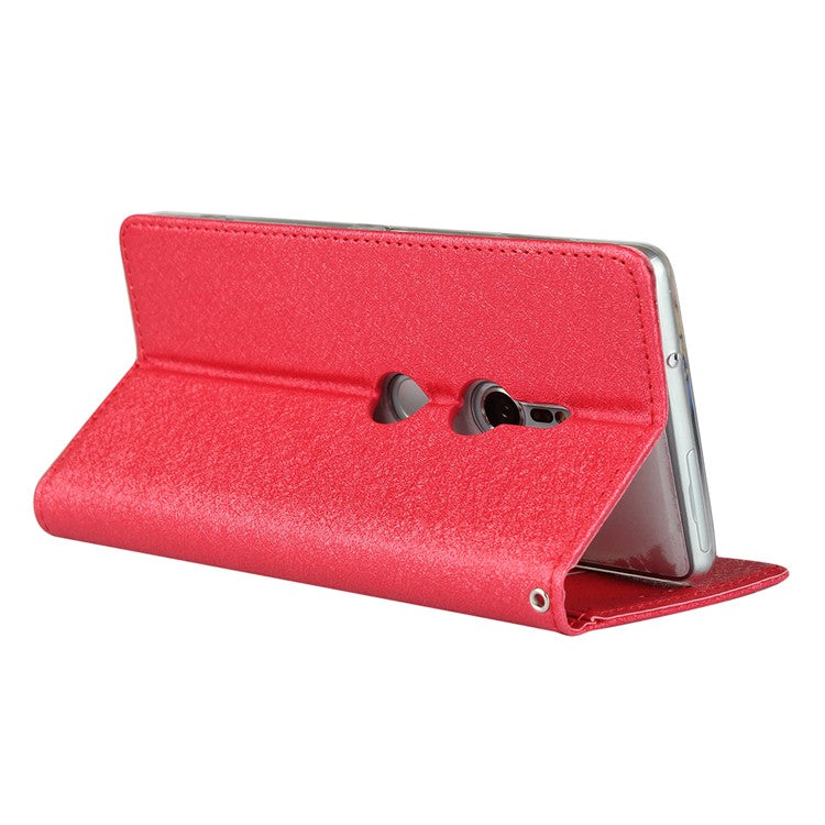 Silk Texture Leather Wallet Stand Phone Case Cover for Sony Xperia XZ2 - Red