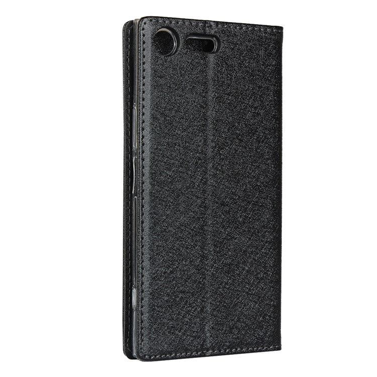 Silk Skin Wallet Stand Leather Phone Case for Sony Xperia XZ Premium - Black
