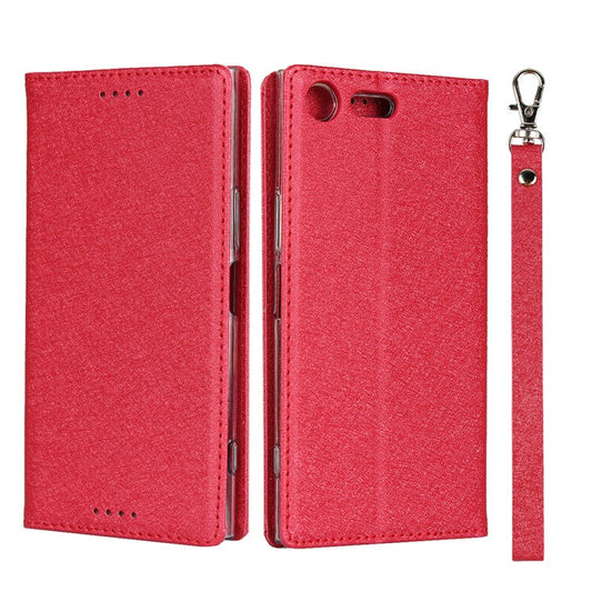 Silk Skin Wallet Stand Leather Phone Case for Sony Xperia XZ Premium - Red